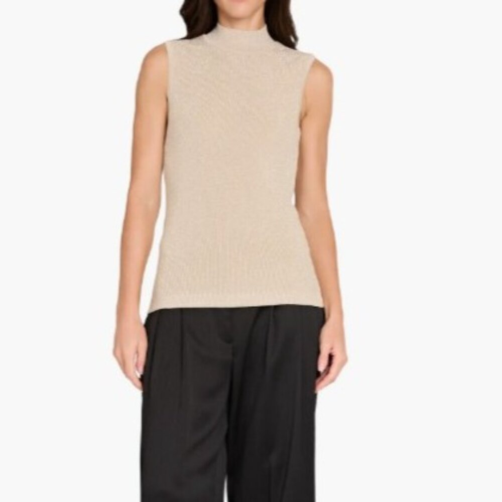 Banana Republic Sleeveless Mock Neck Knit Tunic Sweater Womens XS Ivory Gold